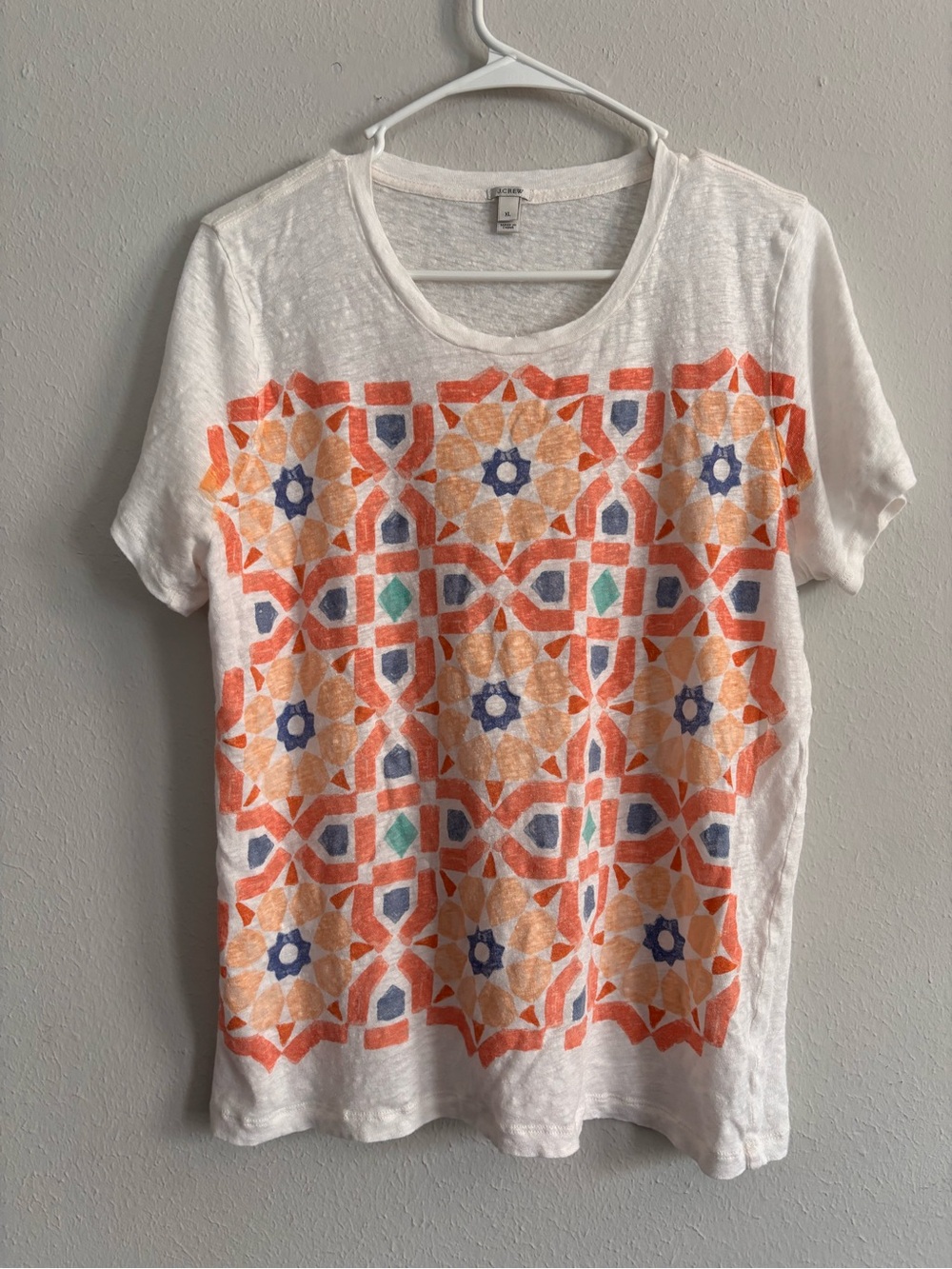J.Crew Women’s 100% Linen Mosaic Pattern Tee